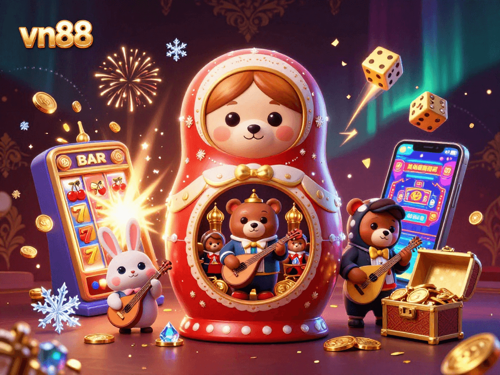 Experience vn88's thrilling casino adventure with vibrant bears and a jackpot explosion.