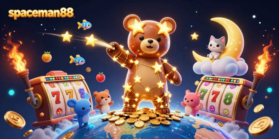 Experience big wins with spaceman88 at this vibrant online slot scene filled with golden coins and lucky charms.