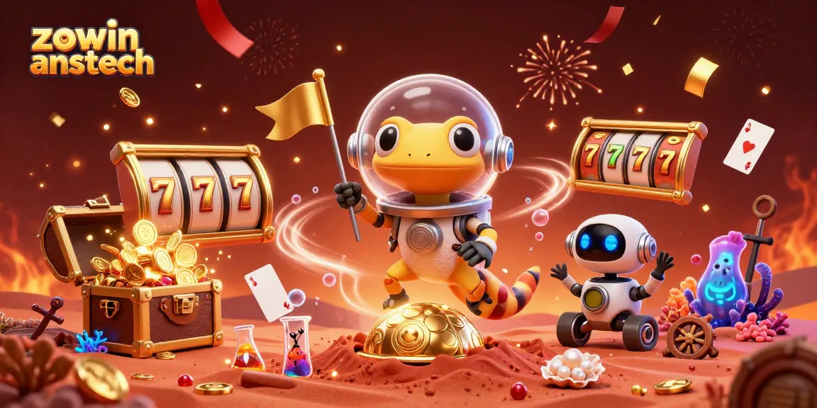 Join the Martian gecko on a thrilling discovery of a golden casino in the world of zowin anstech, filled with excitement and gold coins.
