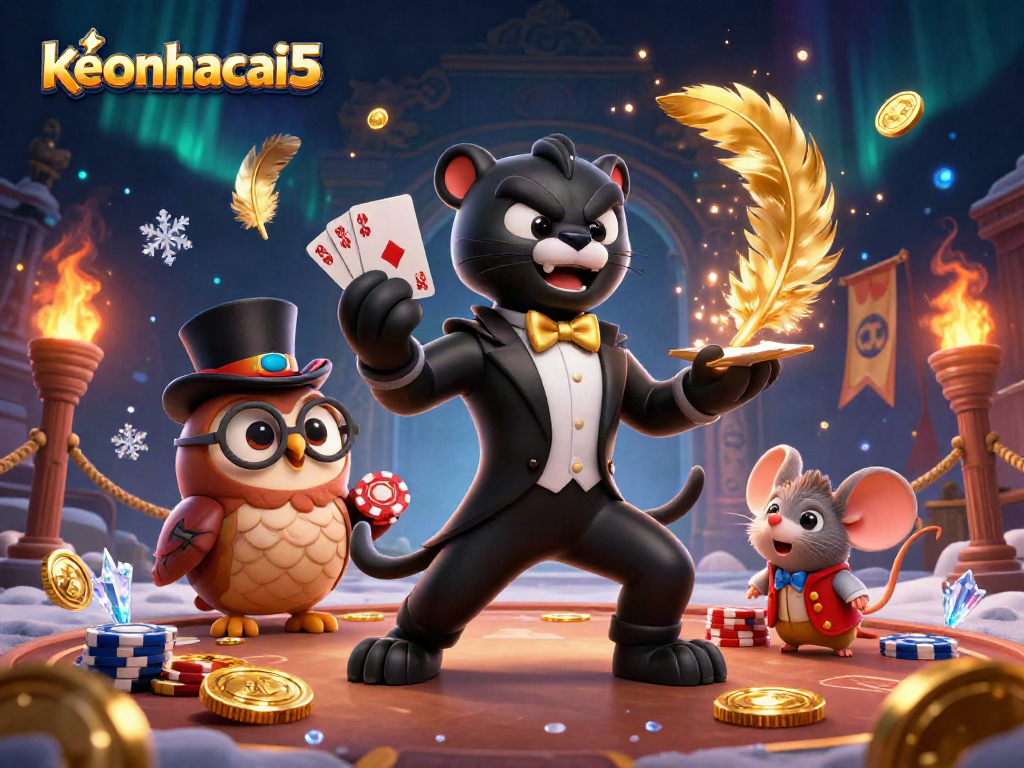 Engage in thrilling card games with keonhacai5 as the stylish panther deals in a vibrant casino atmosphere.