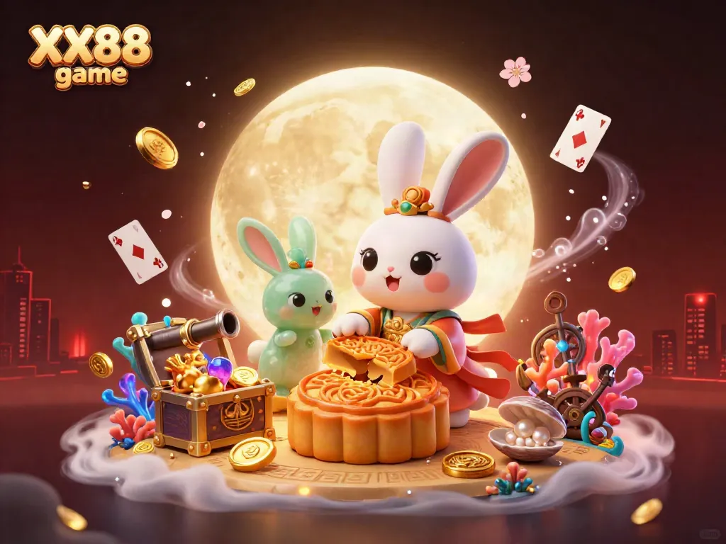 Experience the thrill of XX88 game with a vibrant scene featuring a moon rabbit and rich gaming elements.