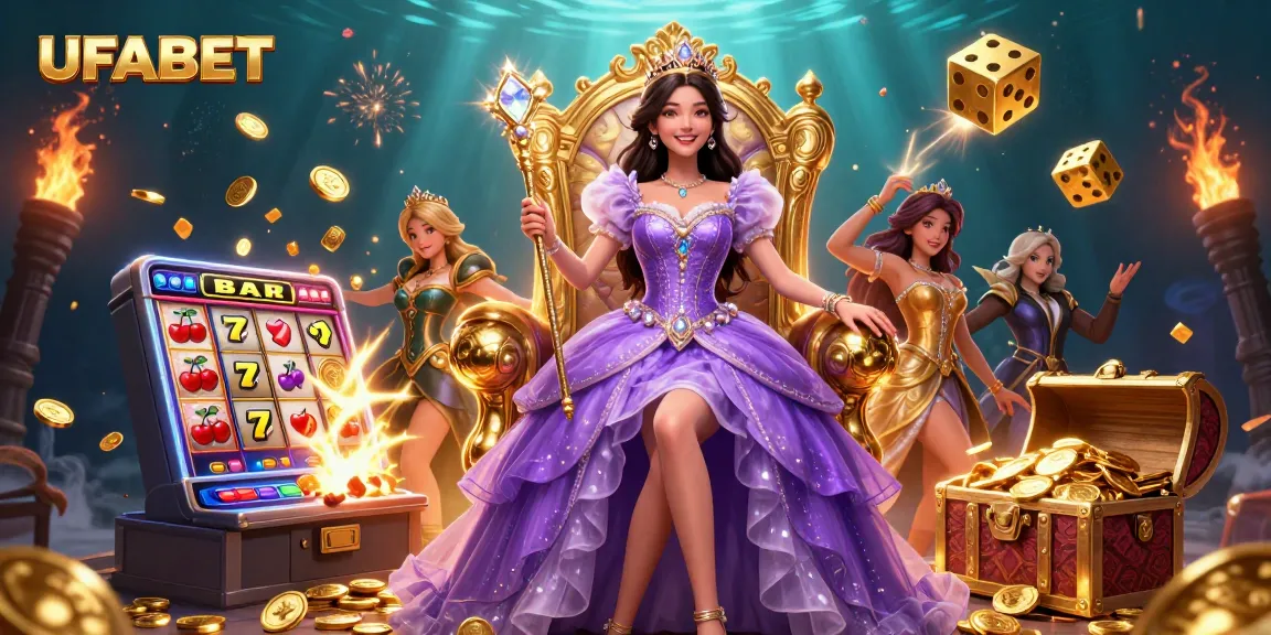 Play thrilling casino games at UFABET with a captivating princess amidst a jackpot explosion.