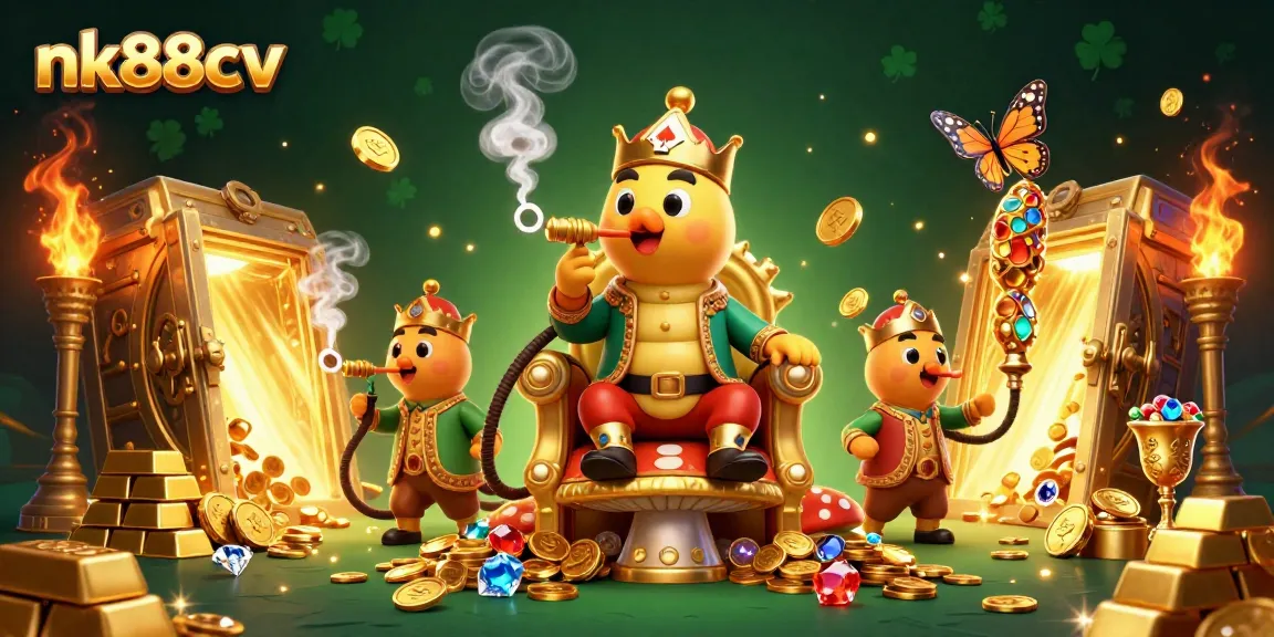 Engage in exciting gaming at nk88cv with vibrant visuals of a caterpillar master and shimmering coins.