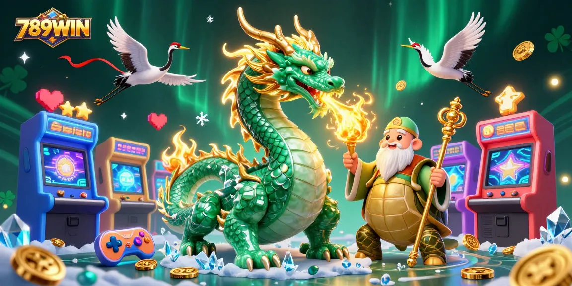 Experience the thrill of winning with 789WIN, featuring a jade dragon and lucky cranes in vibrant casino-themed art.