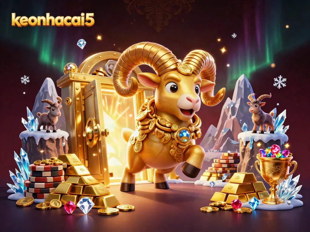 Experience thrilling moments with keonhacai5 as the golden ram charges towards the treasure vault in a vibrant casino scene.