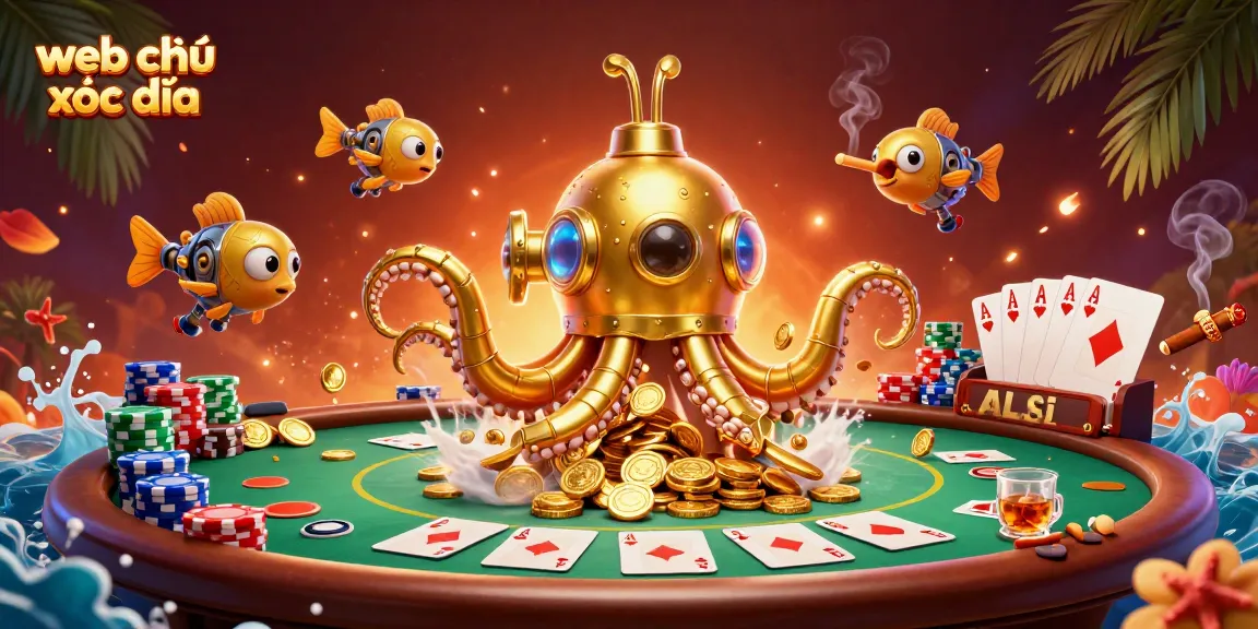 Win at web chơi xóc đĩa with this vibrant 3D scene showcasing poker action.