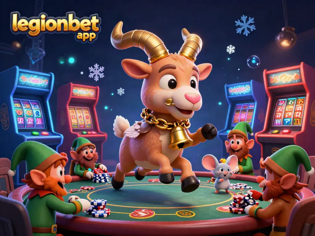 Engage with the legionbet app in a vibrant casino scene filled with playful characters.