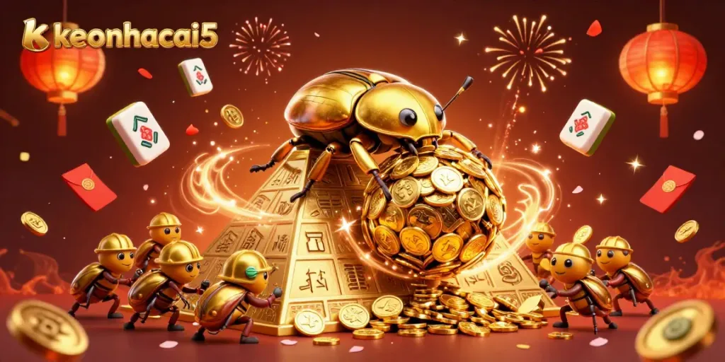 Engage with keonhacai5 in an illustrated journey of vibrant casino symbols and golden rewards.