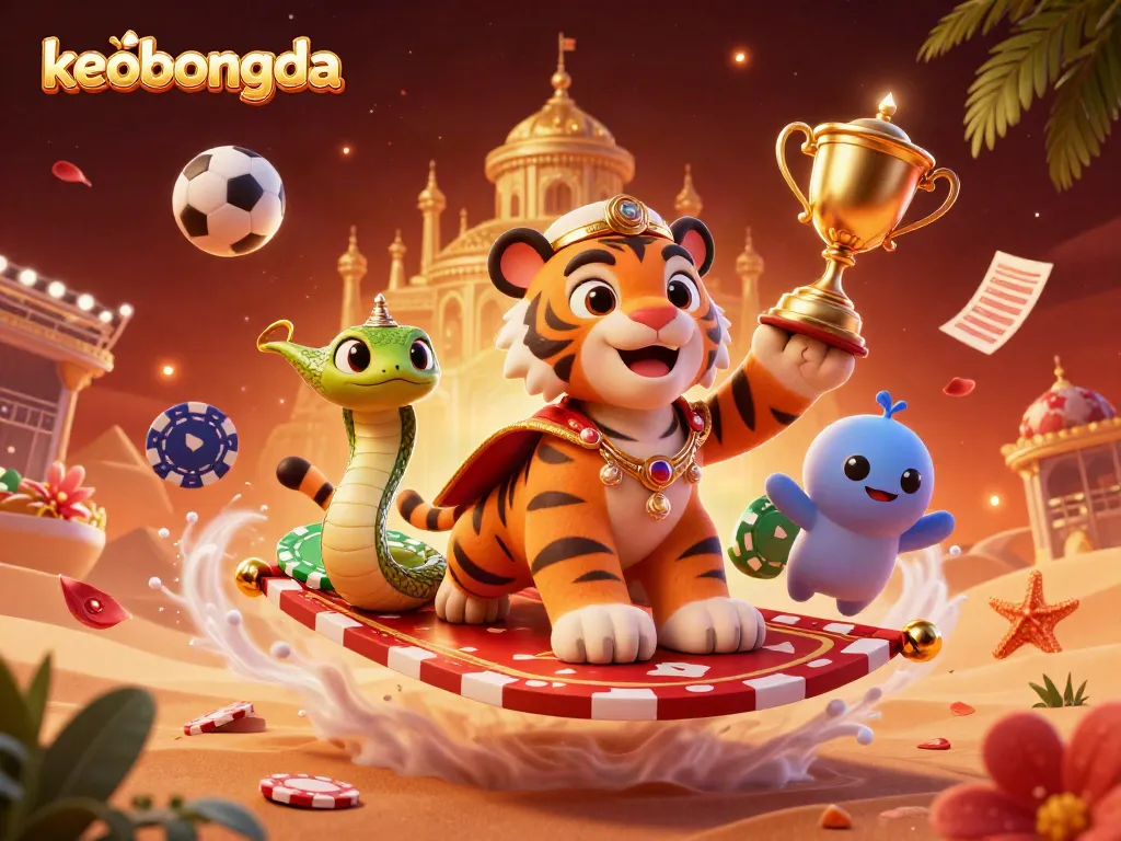 Engage in sports betting action with keobongda’s vibrant 3D illustration of a tiger sultan and magic snake.