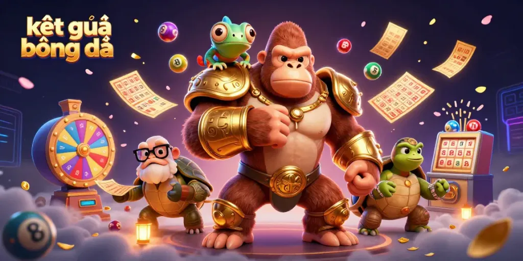 Experience real-time kết quả bóng đá dynamically updated while engaging with vibrant gambling elements in a colorful scene.