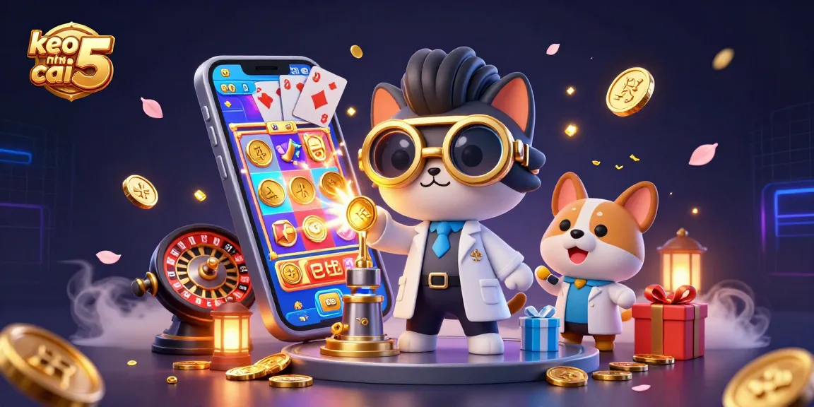 Place your bets with keo nha cai 5 as the mad scientist cat creates gold coins in a whimsical casino scene.