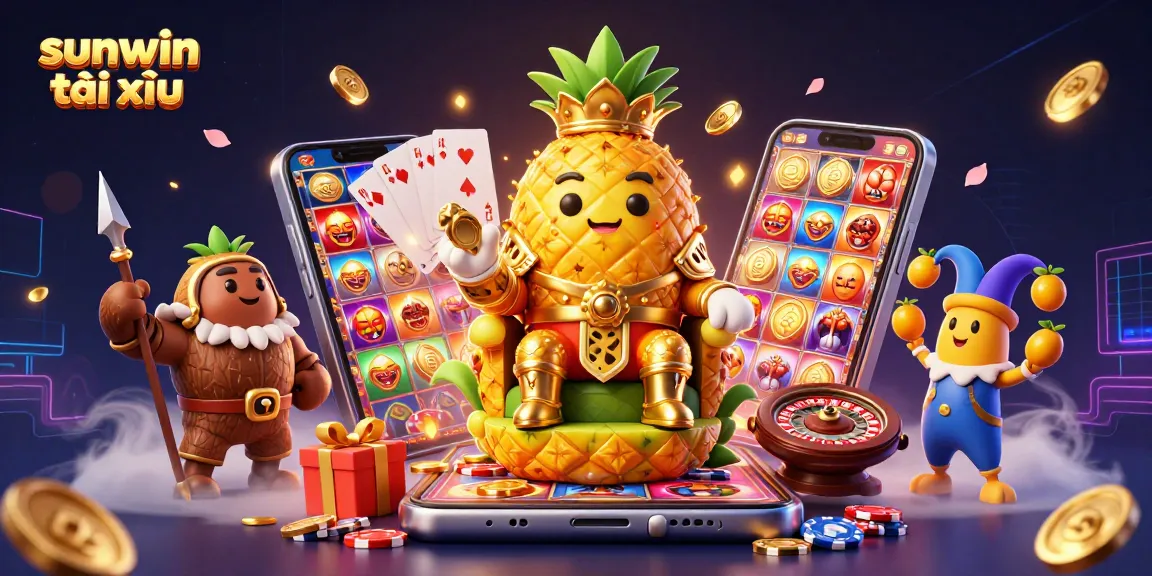 Experience thrilling sunwin tài xỉu gameplay with golden pineapple king and dynamic casino elements